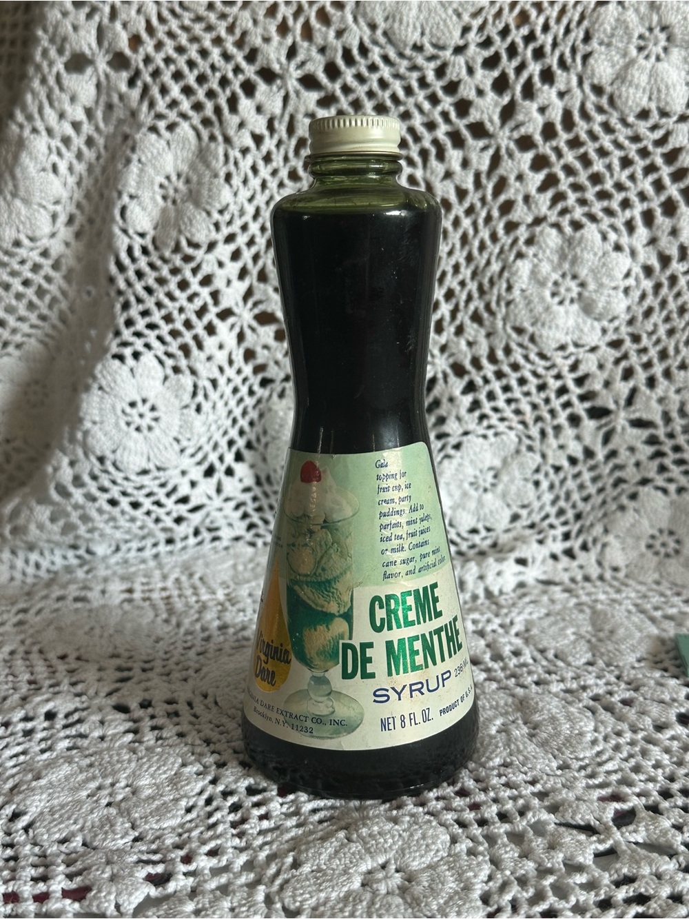 Vintage Virginia Dare Creme de Menthe Syrup Bottle - Green & Clear Glass